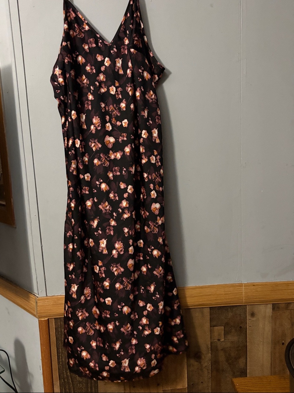 a new day Black Maxi Slip Dress with Pink & Peach Floral Pattern